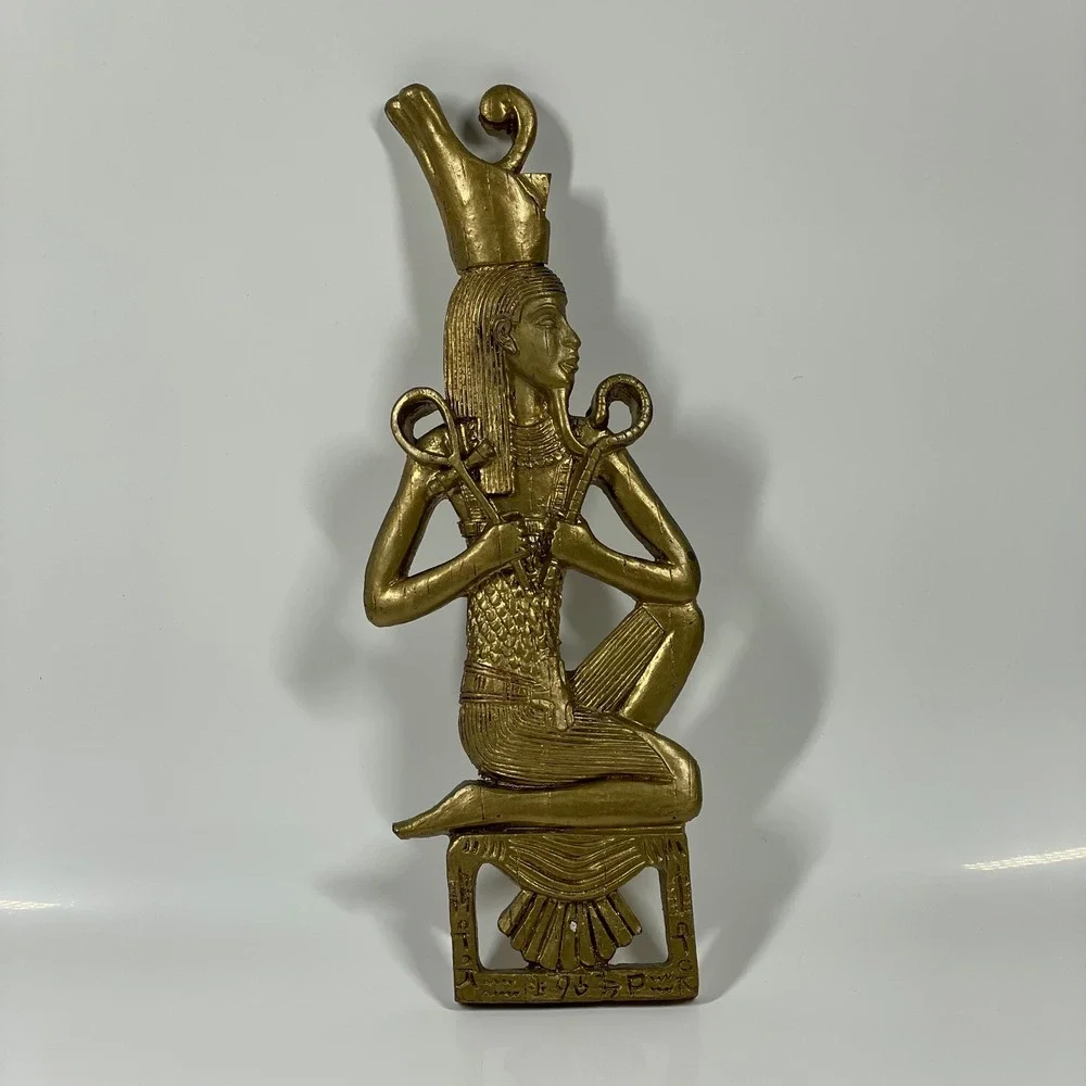 Egyptian Goddess Isis Wall Plaque Gold Tone Resin Wall Decor 13